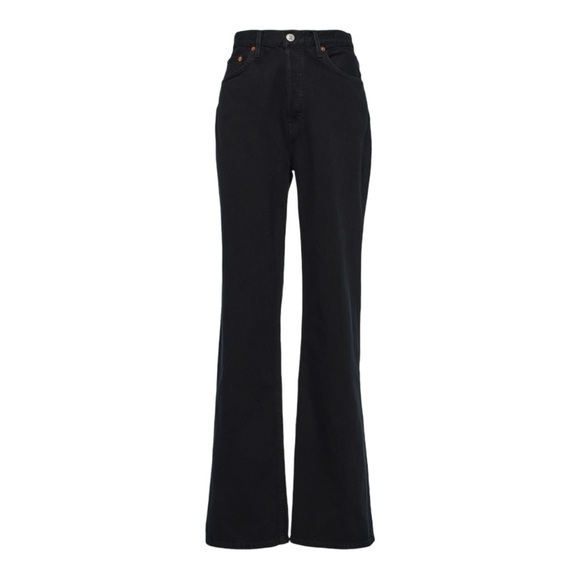 Re/Done 70s Stove Pipe Ultra High Rise Wide Leg Jeans Black Denim Size 30 $298 - Picture 1 of 11